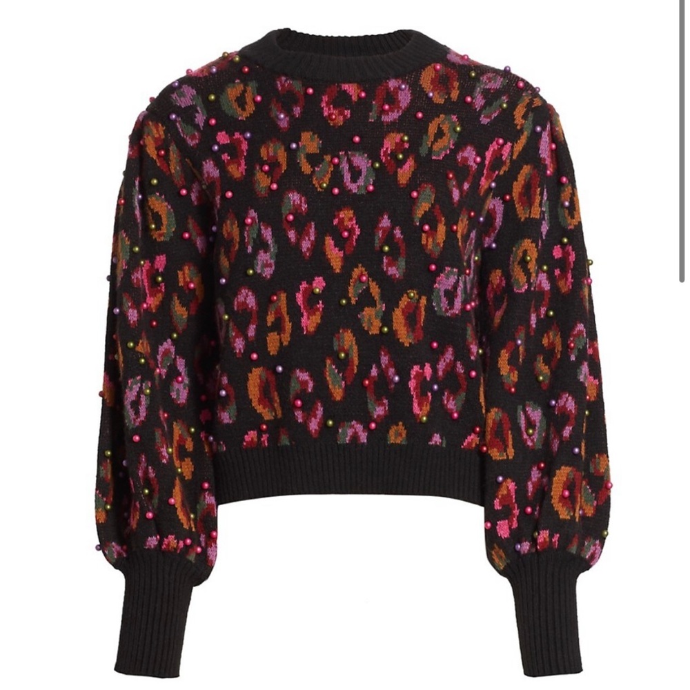 Farm Rio Beaded Leopard Pattern Sweater